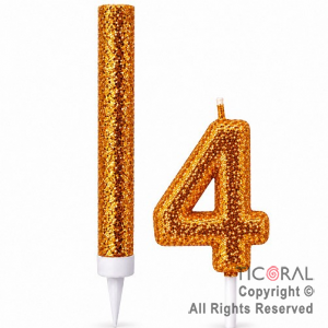 SET BENGALA Y VELA NUMERAL NUMERO 4 CON GIBRE ORO